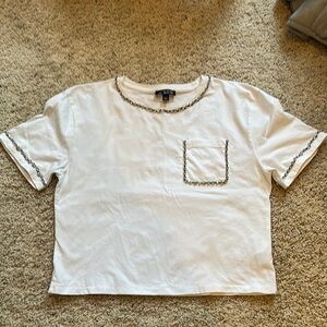 J Crew White T-Shirt with rhinestone Detail